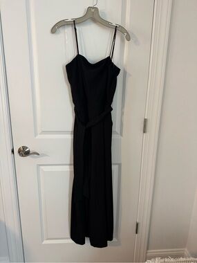 Nine West Black Spaghetti-Strap One Piece Jumpsuit with Waist Tie
